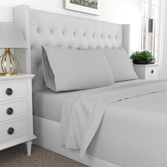 COLOR SENSE 600TC Easy Care Sateen Queen 600-Thread Count Cotton Polyester Blend Lt Gray Bed Sheet | 8903062033561