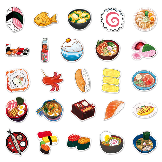 50 Pack Japanese's Food Sticker Set | Ramen Sushi Holiday Waterproof Decal For Phone, Laptop, Car, Water Bottle, Planner, Journal