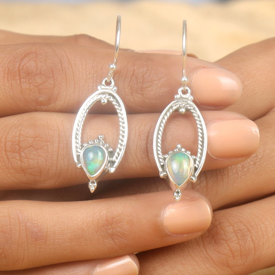 Natural Ethiopian Opal Earrings, 925 Sterling Silver Boho Dangle Drop Gift For Her, Designer Handmade Earrings