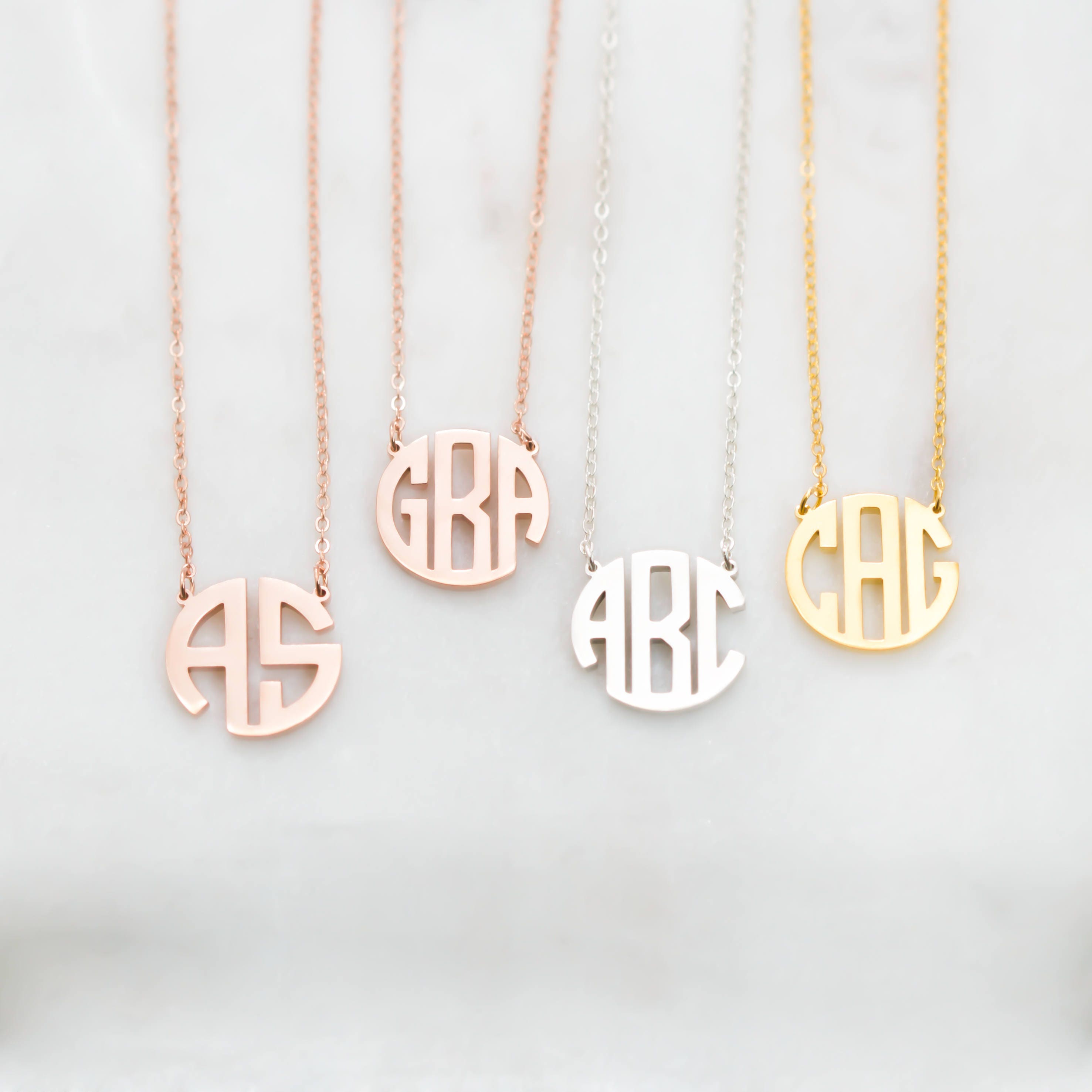 Mothers Gift Dainty Monogram Necklace Custom Block Initials Personalized Name Jewelry Bridesmaids Gifts Nh09