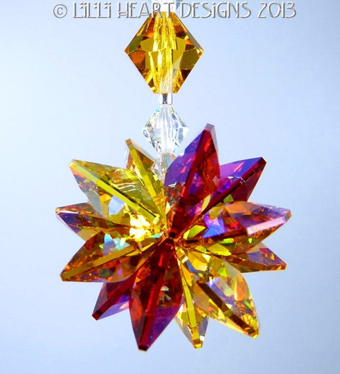 Swarovski Crystal Suncatcher Rare Ab Coated Solar Flare Hot Bordeaux Red, Light Topaz & Dark Car Charm By Lilli Heart Designs