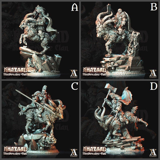 Dwarf Ram Rider | Khazaad Steelbreaker Clan 3D Printed Miniature Archvillain Games 28mm/32mm Miniatures, D&d