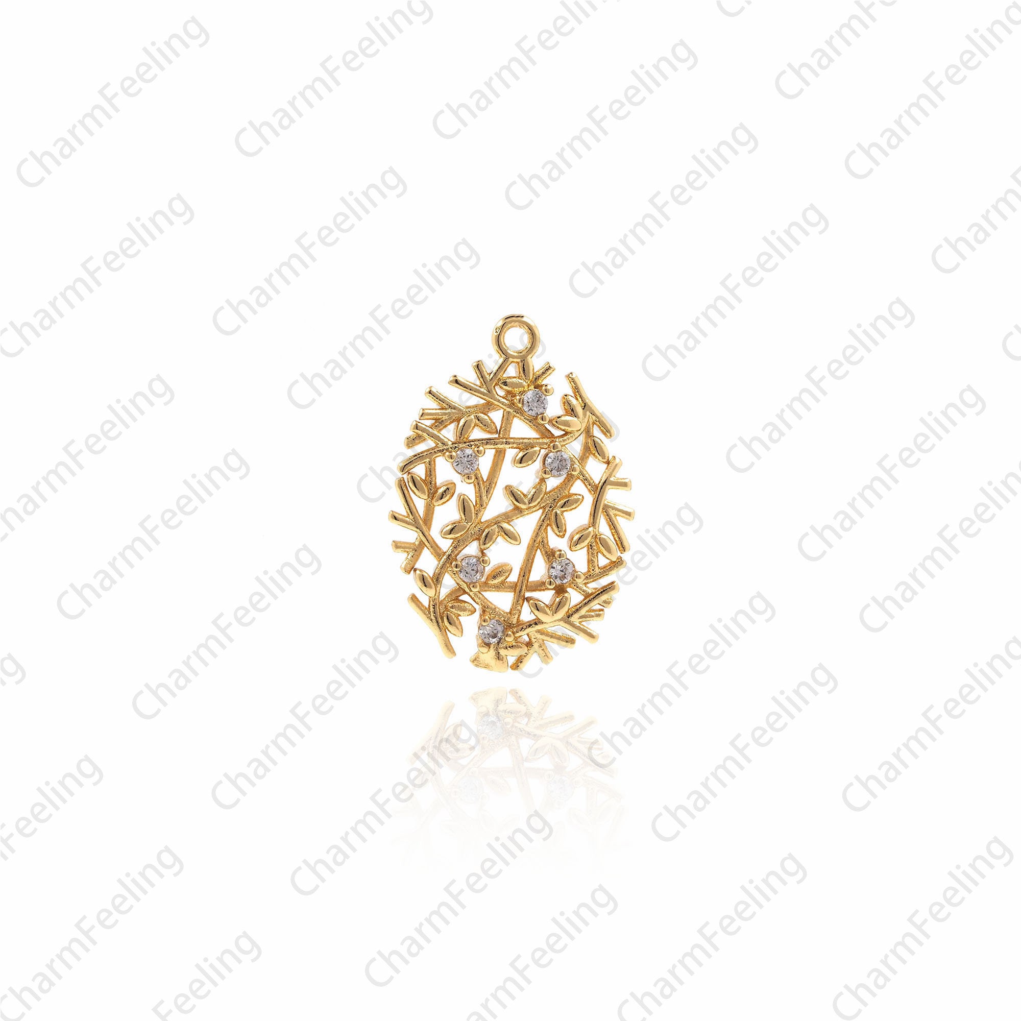 Tree Of Life Charm Pendant, Pave Charm, Charms, Cz Life, Flower Pendants 21.7x14.7x2.4mm 1Pcs