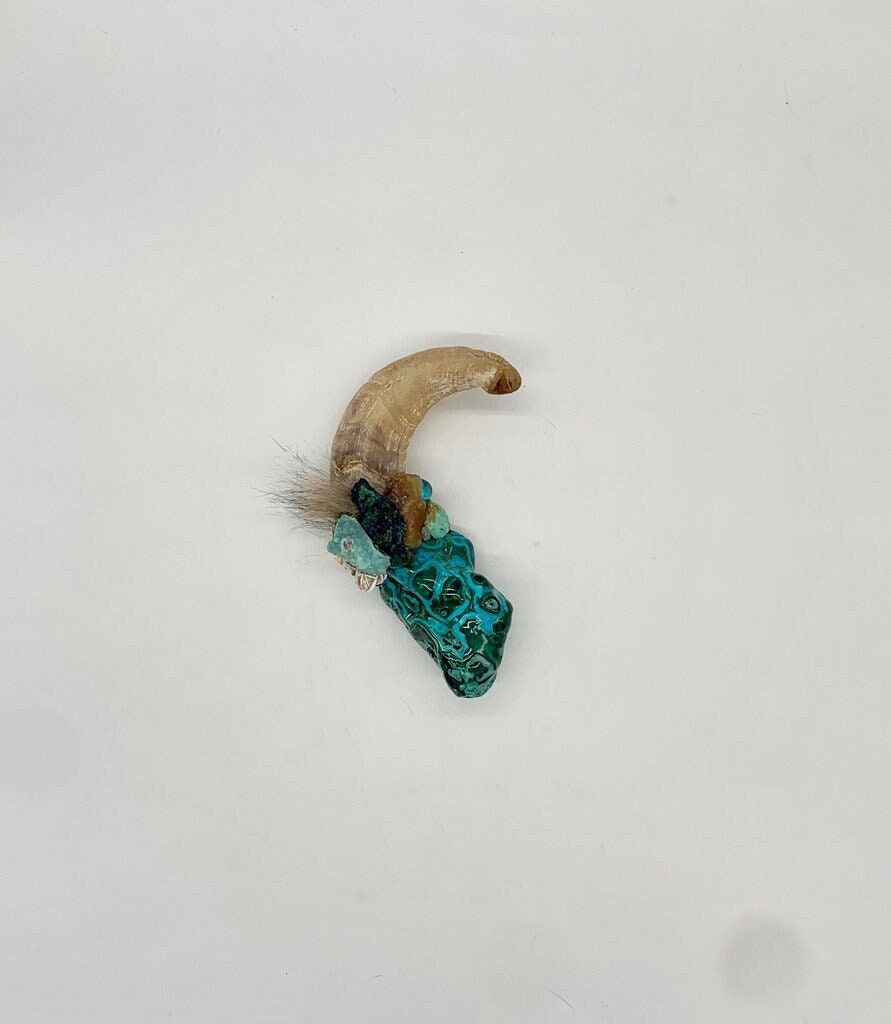 Ram Horn, Malachite & Chrysocolla, Azurite, Hemimorphite, Desert Rose, Amber, Turquoise Shamanic Healing Crystal Wand Magic, Reiki