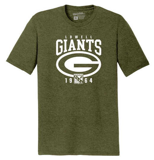 Throwbackmax Lowell Giants 1964 Acfl Football Premium Tri-Blend Tee Shirt - Green Heather
