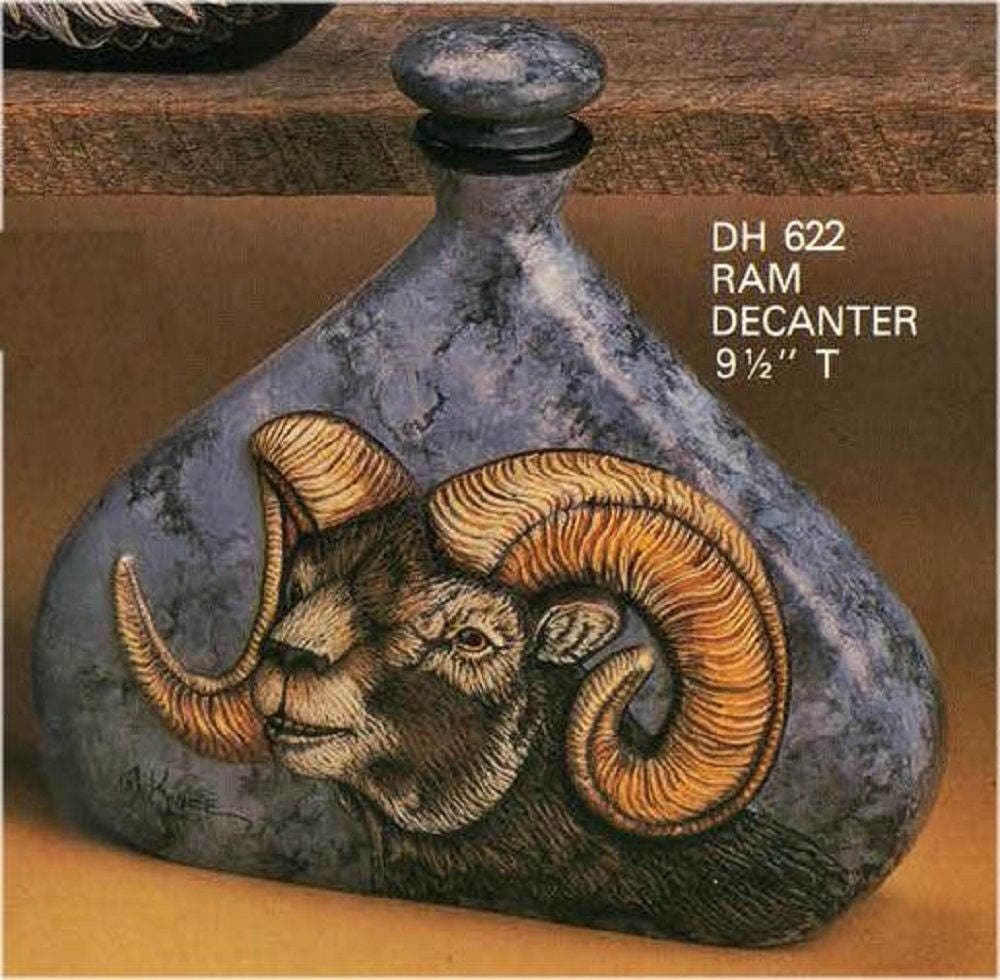 Ceramic Bisque U-Paint Ram Decanter With Lid Unpainted Ready To Paint Diy