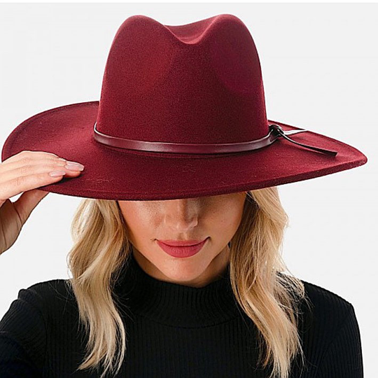 Burgundy Wide Brim Fedora Hat Wool Blend Panama Flat Stiff Stylish Boho Fashion For Women Party Dress Vacation Holiday Gift