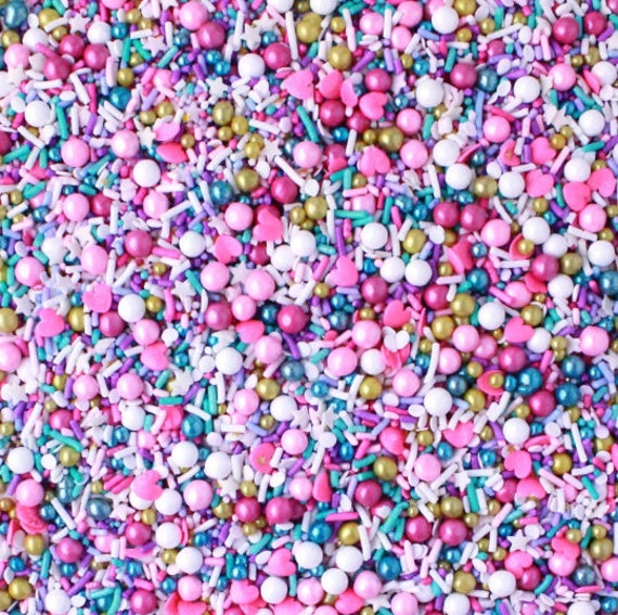 Pink & Gold Heart Cake Sprinkles Blend, Pastel Sugar Candy