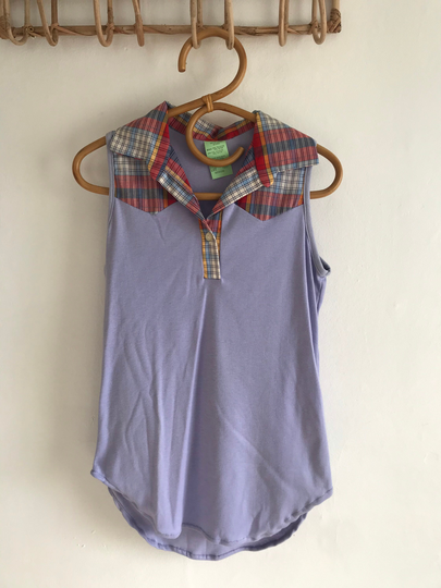 1960's, 1970's, Plaid Trim Tank Top Blouse, Medium, Retro, Pin Up, Western, Topson Downs, Rodeo, Country Style, Prairie, Pioneer