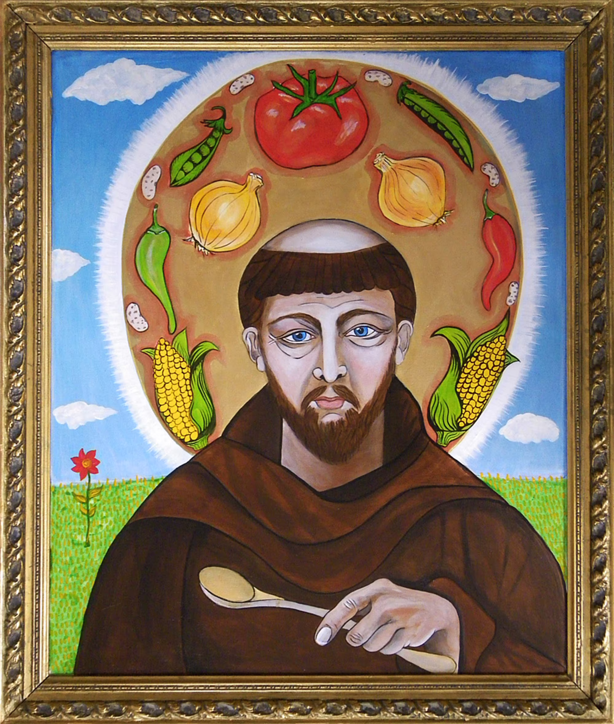 San Pasqual The Kitchen Saint, Original Acrylic On Wood Icon, Christina Miller Artist