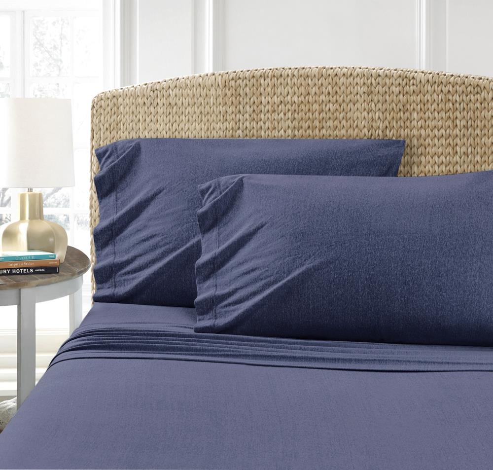 MHF Home MHF Home Cotton Blend T-Shirt Jersey Set Twin Extra Long Cotton Polyester Blend 3-Piece Bed Sheet in Blue | M608872