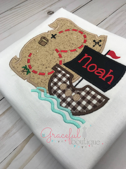 Pirate Ship Birthday Number Set Treasure Map Boat Long Or Short Sleeve