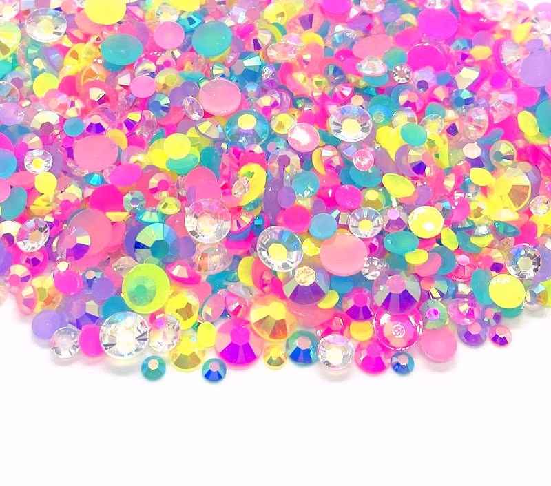 Carousel Blend Rhinestone Mix 3/4/5/6mm Flatback Jelly Resin Rhinestones Mixed Size, Pink | Blue Purple Yellow