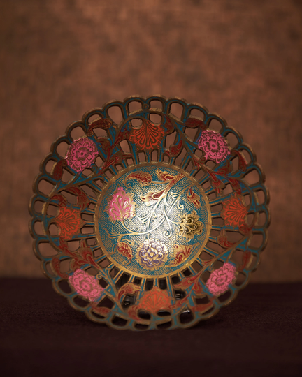 Brass Fruit Bowl | Coffee Table With Roses Detail Handpainted Display & Functional Use Home Accessory