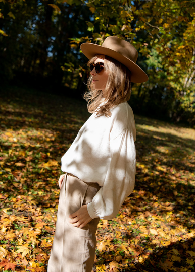 Linen Blouse For Women, Blend Blouse Agnes, Classical Linen Top, Holiday Fashion, Elegant Long Sleeve Blouse, Gift Mother