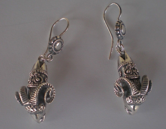 Ram's Head Large Silver Earrings -High Quality Item - Nobility Ancient Greece