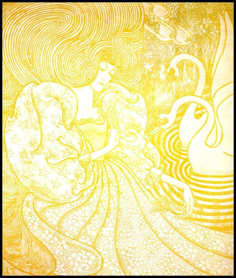 Art Nouveau Print, Poster, Wall Art, Home Decour, Fantasy, Jan Toorop "Meisje Met De Zwanen' | Leda, Lithigraph