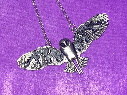 Owl Mountain Necklace Athena 22 Inches Silver Plated