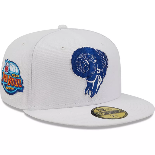 Men's New Era White Los Angeles Rams 2004 Pro Bowl Patch Blue Undervisor 59FIFY Fitted Hat, Size: 7 5/8