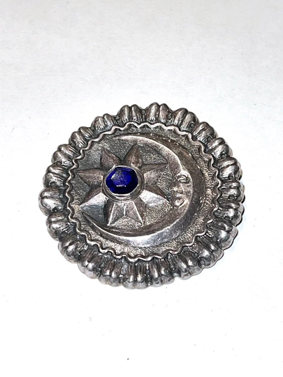 Vintage 70S Mexican Silver Sleepy Moon & Star Statement Pendant Brooch