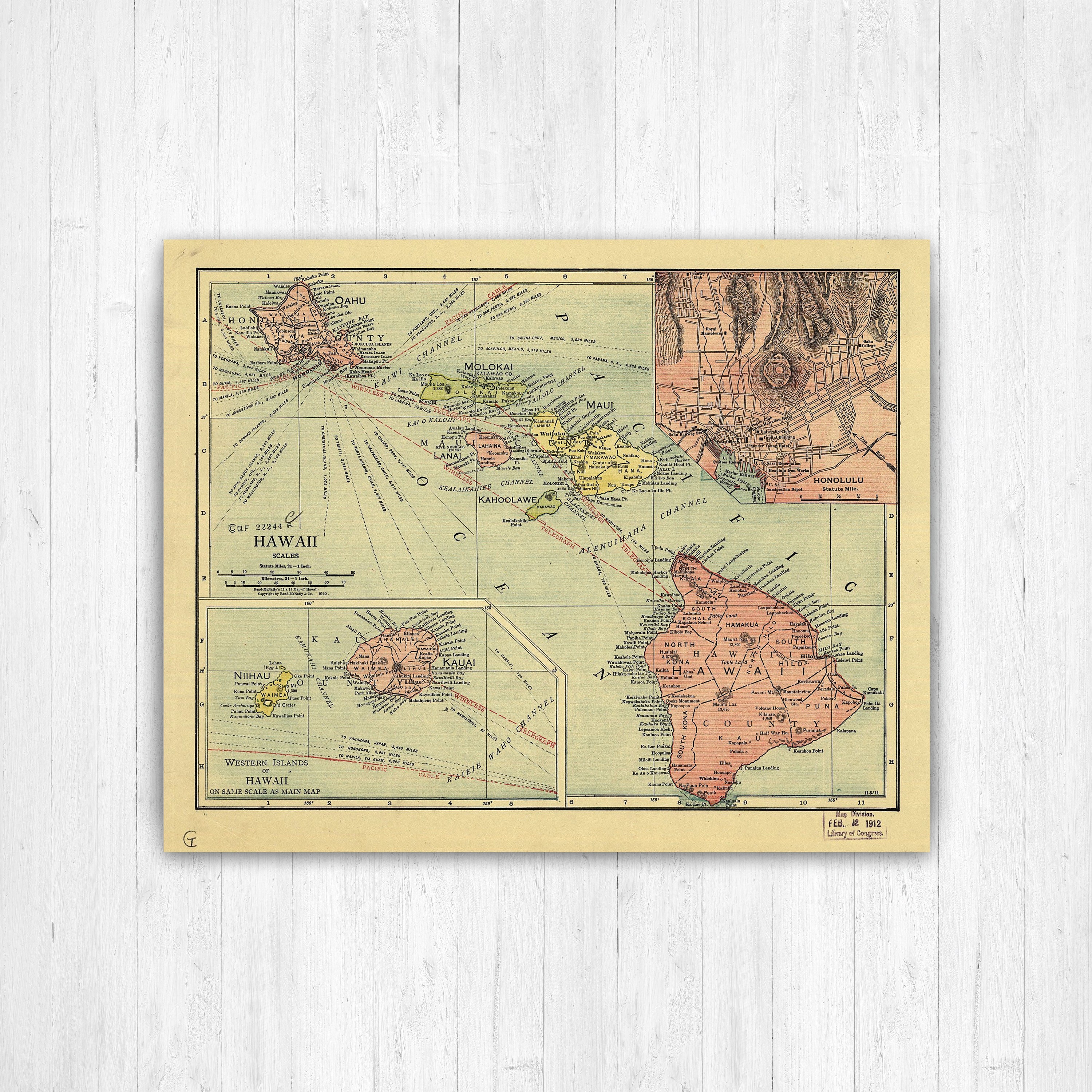 Hawaii Antique Color State Map Print | Canvas Art Printed Marketplace
