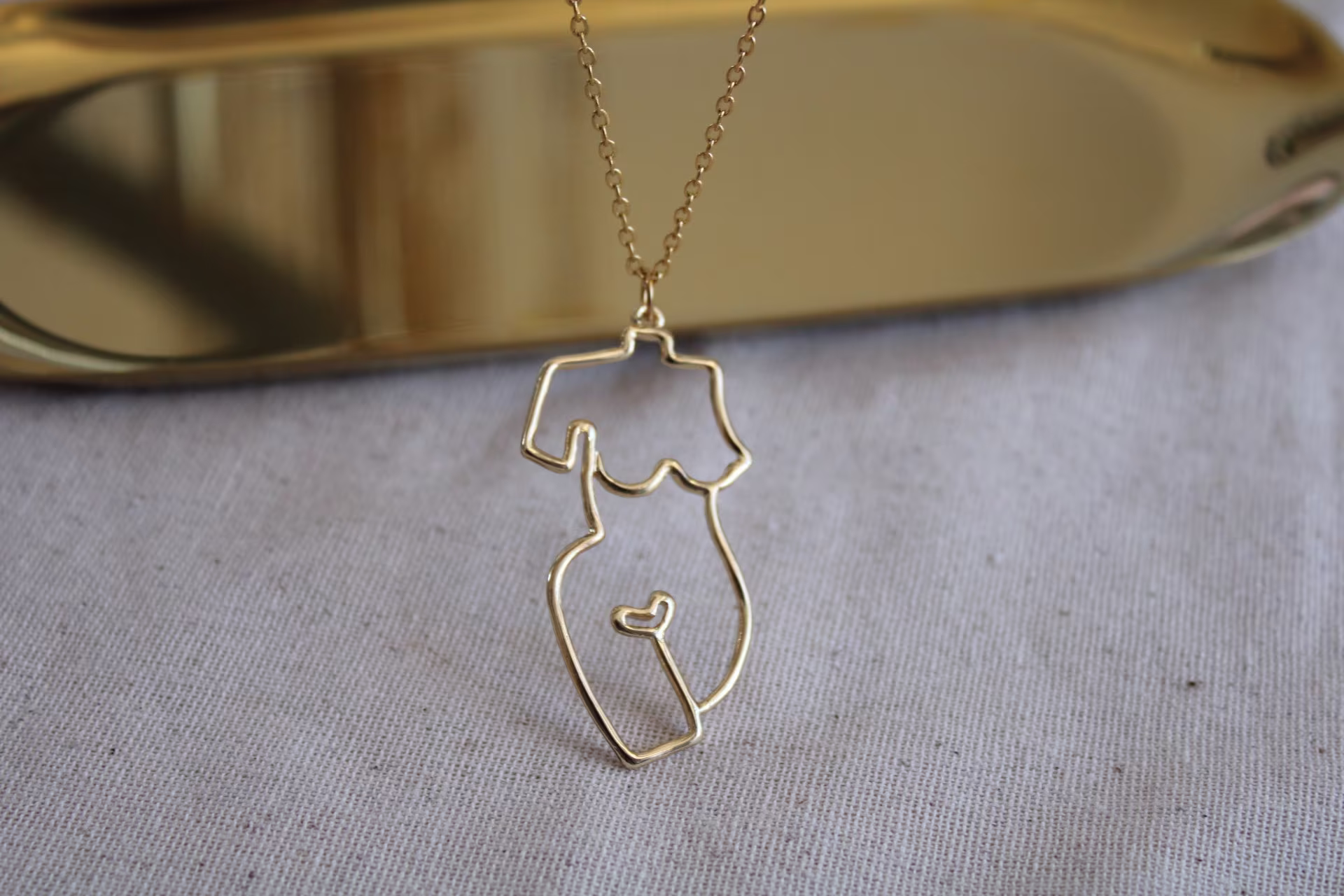 14K Gold Femme Female Body Necklace | Abstract Picasso Layering Art Jewelry Birthday Gift For Her Daughter
