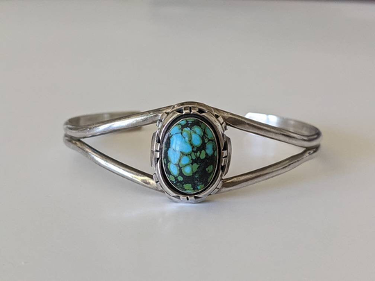 Turquoise & Sterling Silver Signed Cuff Bracelet