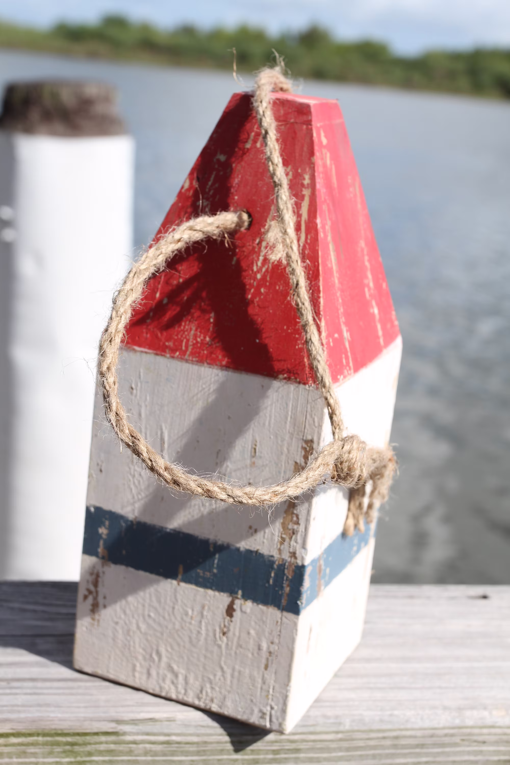 Red, White & Blue Decorative Hanging Wooden Buoy, Father's Day Gift Free Ship # 1