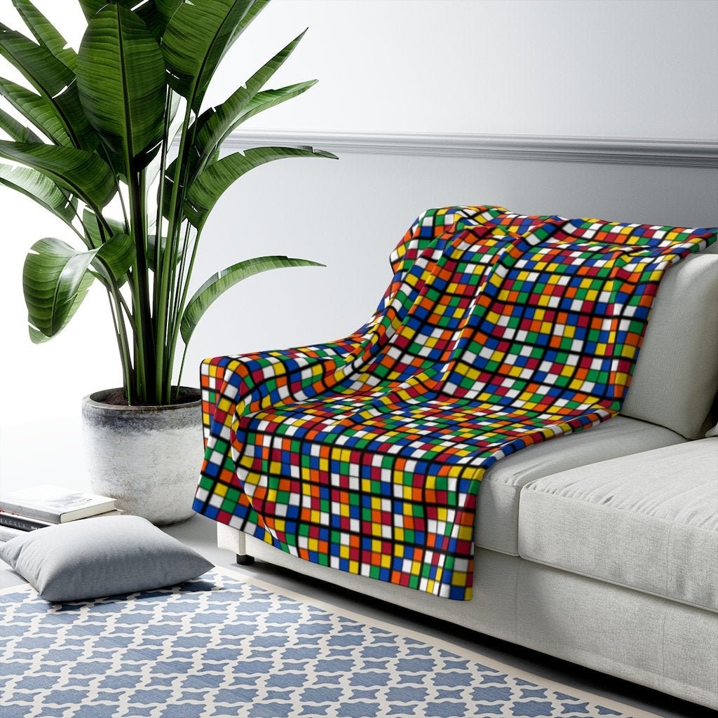Rubik's Cube Blanket - Sherpa Fleece Soft, Cozy Throw Or Queen Size Bedroom Bedding