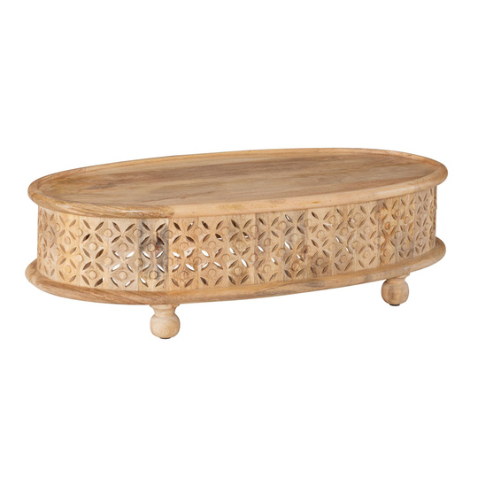 Oval Mango Wood Carved Lattice Mina Coffee Table: Brown by World Market