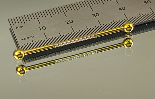 14G | 1.6mm 36mm | 1.4" Titanium Industrial Bar Internal Thread With 10 Clear Cz Gems 4mm Balls Anodized Yellow Gold Finish