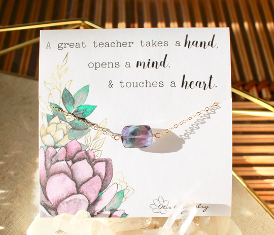 Teacher Gift For Her, Fluorite Necklace, Crystal Teacher, Colorful Crystal Multi Color Gem Teacher Thank You