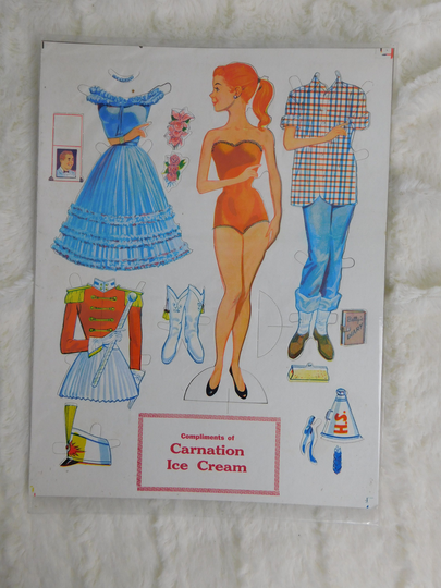 Two 1950's Vintage Carnation Milk Give Away Paper Dolls On Original Cards Box K-1