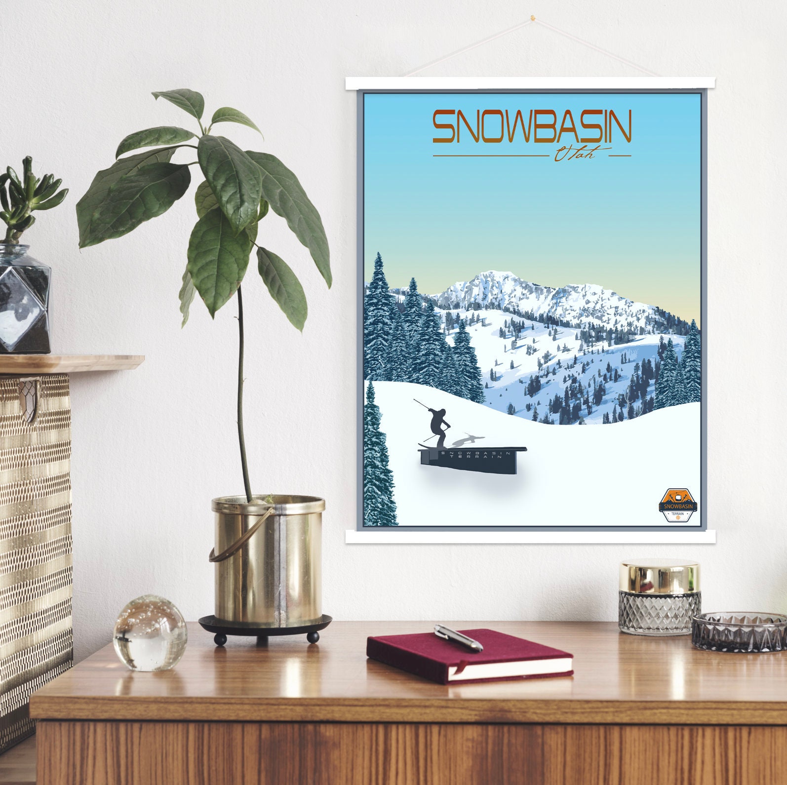 Snowbasin Utah Modern Illustration Print | Hanging Canvas Of Ski Resort Printed Marketplace