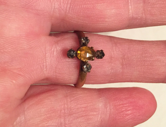 Victorian Gold Fill Ring Paste Gems Citrine Color & Grey Sz 8
