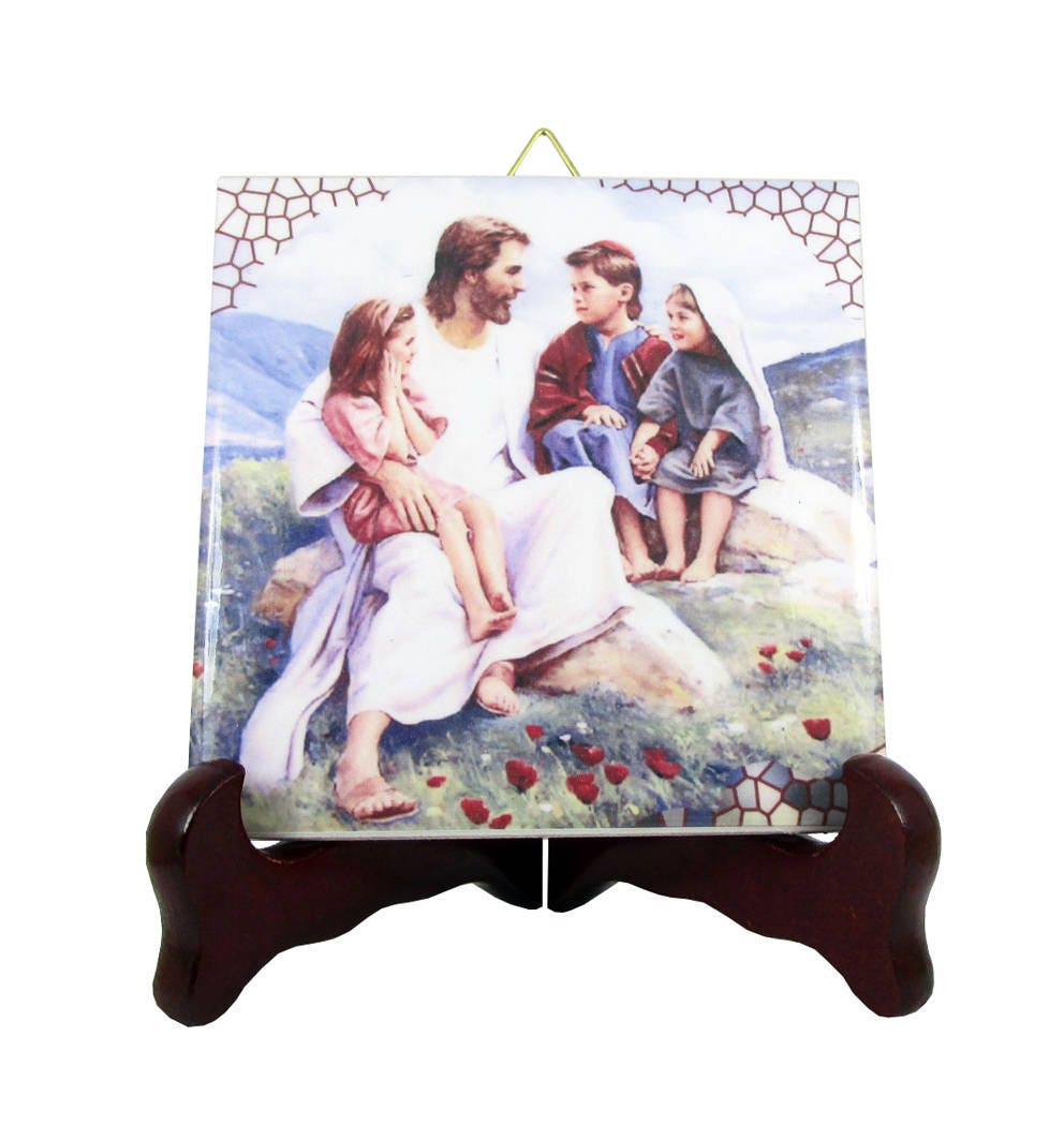 Christian Gifts - Jesus With Children Religious Print On Tile A Perfect Religious Gift Idea Christian Art Decor