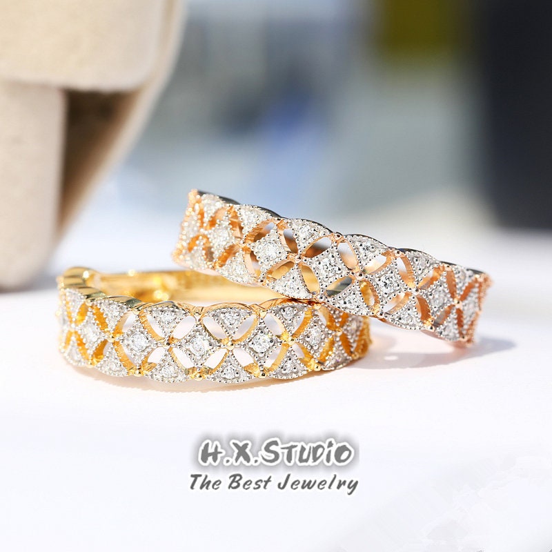 Diamond Ring in 18K Solid Gold/Eternity Ring/Hollow Carved Band/Hollow Out Band/stacking Ring/Dainty Ring/Elegant Ring/Gift For Her
