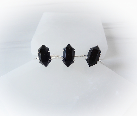Gemstone Point Ring, Black Tourmaline Sterling Silver Healing Appeal, Gsa