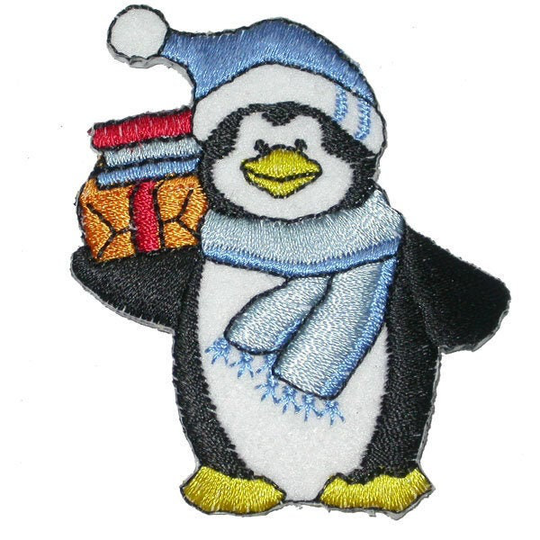 Penguin Patch With Blue Hat Iron On Applique Measures 2 1/2" High X 1/8" Wide