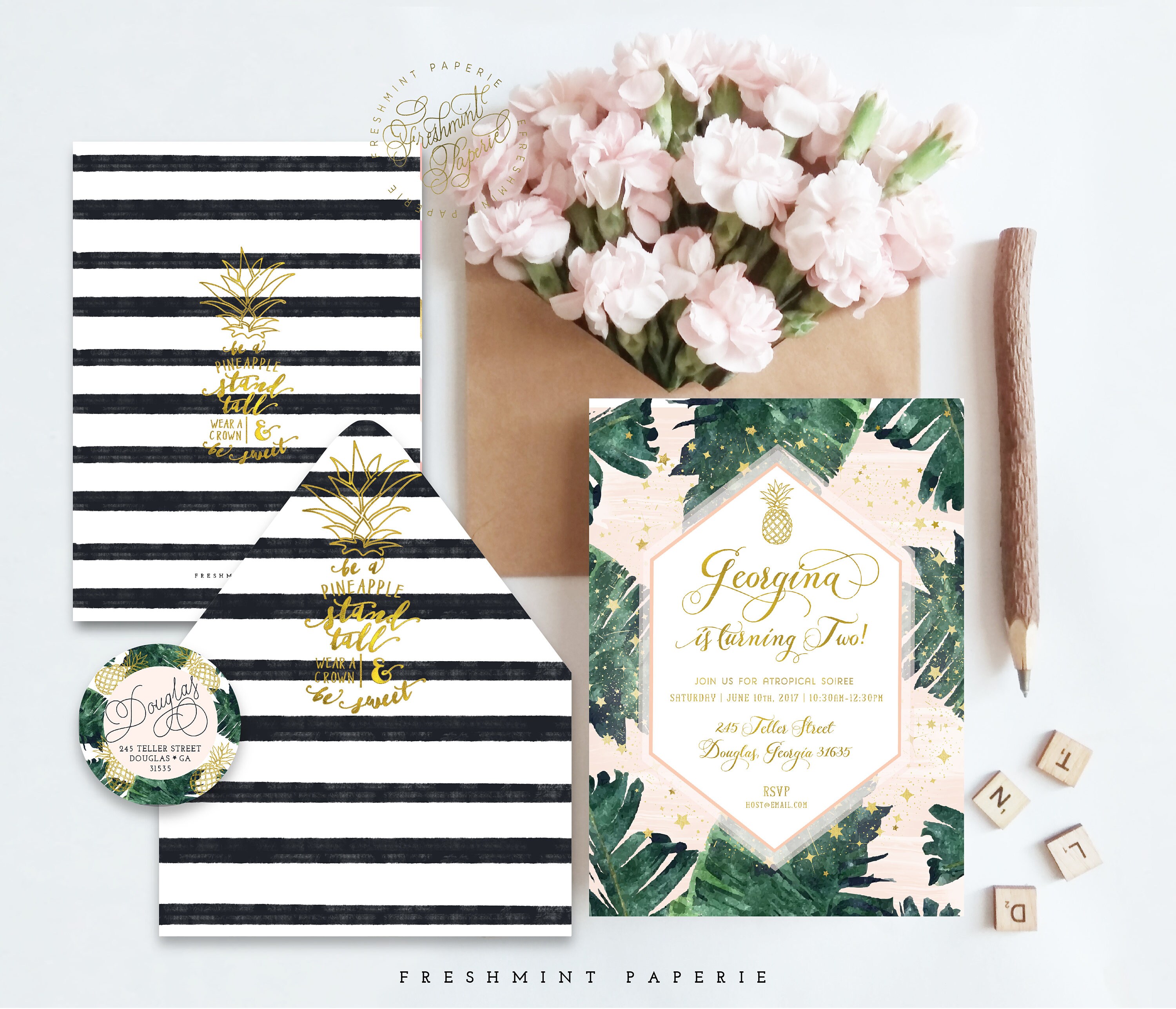 Pineapple Invitation - Tropical Aloha Hawaiian Unicorn Pineapple Party Freshmint Paperie