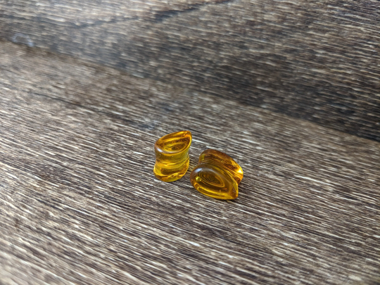 Faux Amber Teardrop Plugs, Gauges, Tear Drop, Double Flare Handmade Resin Gauges, Faux