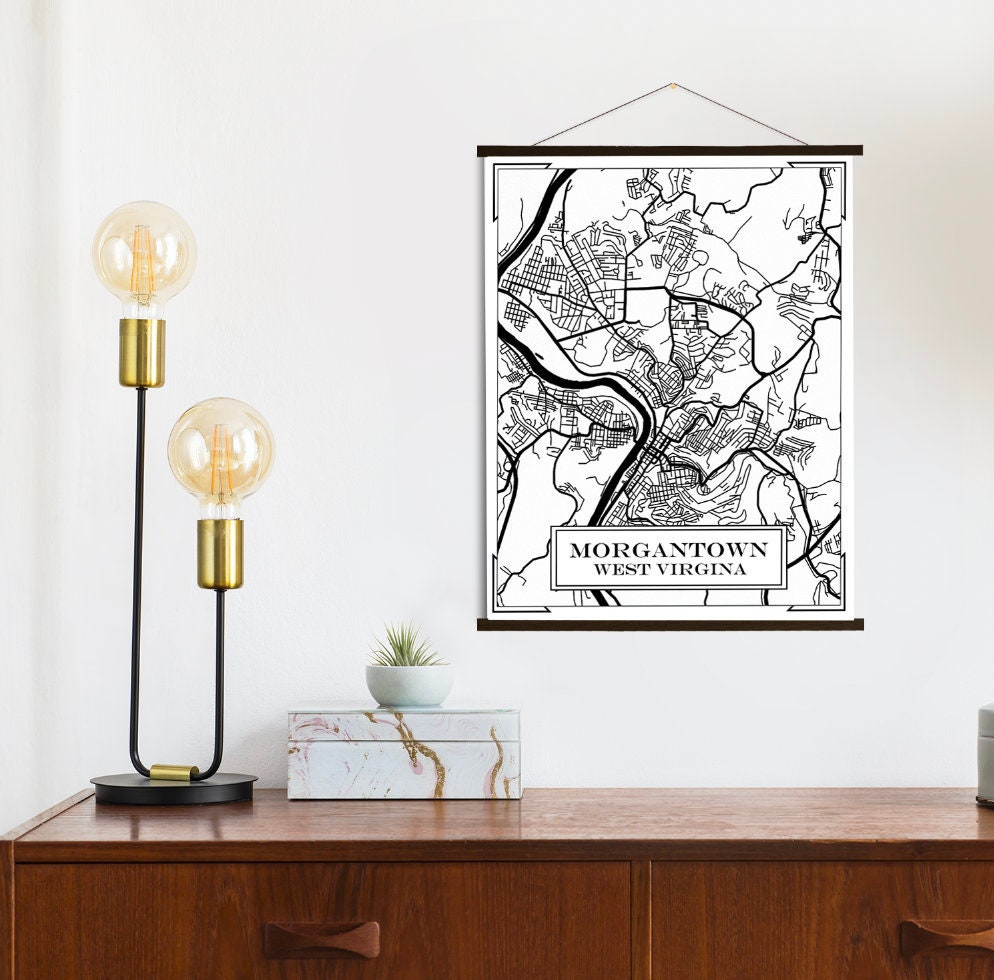 Morgantown West Virginia Street Map | Hanging Canvas Of Printed Marketplace