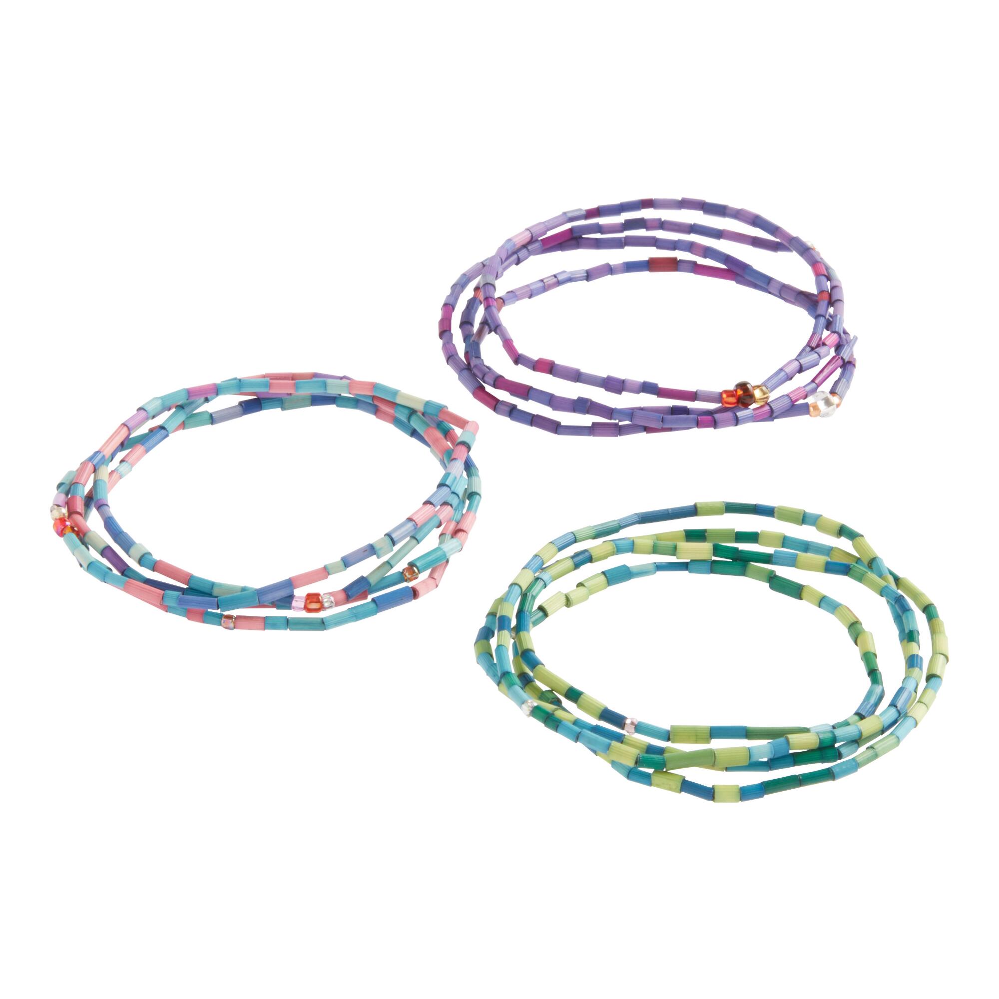 Grass and Glass Bead Leakey Collection Bracelets Set of 3: Multi by World Market