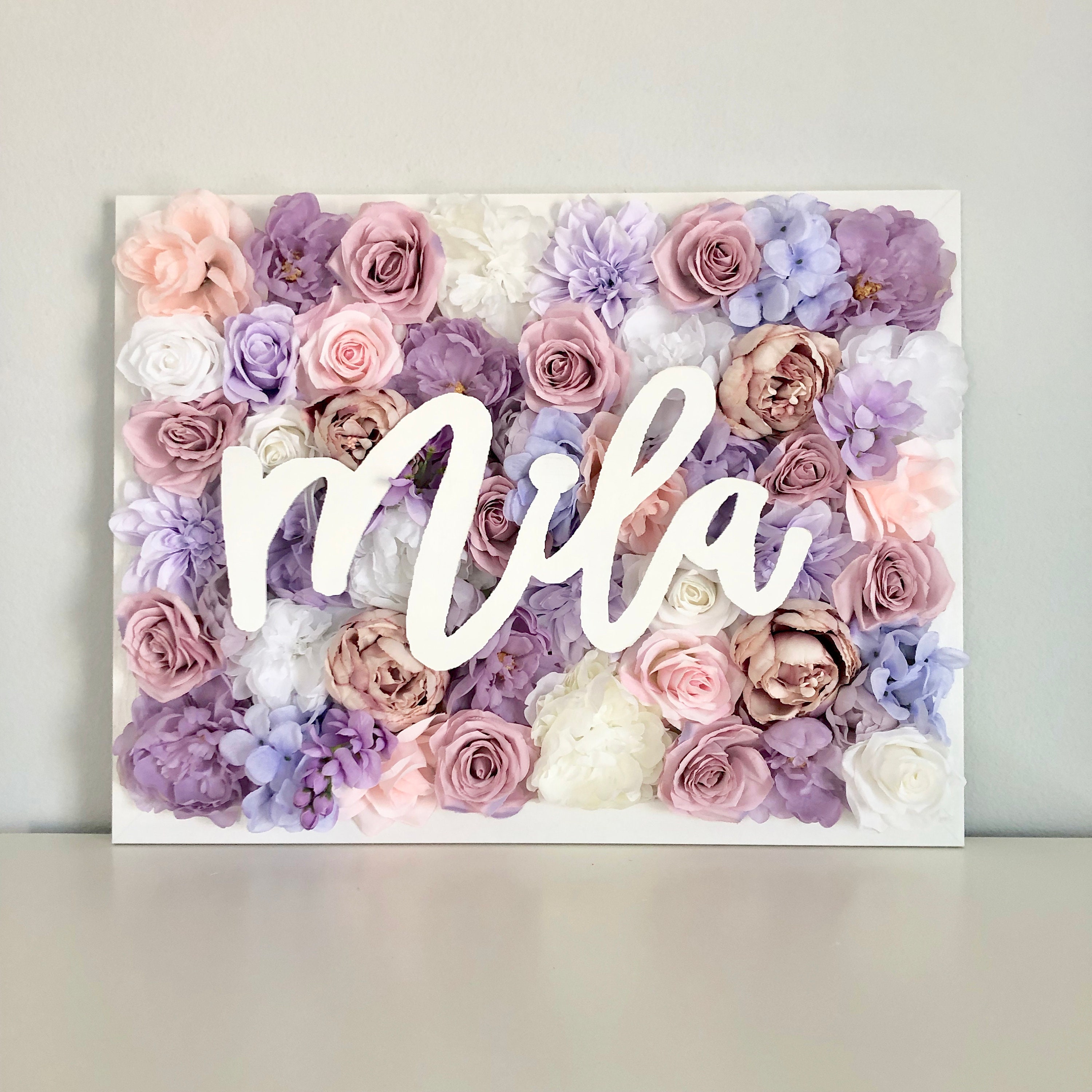 Nursery Name Sign, Decor, Baby Girl Flower Wall Lavender Decor