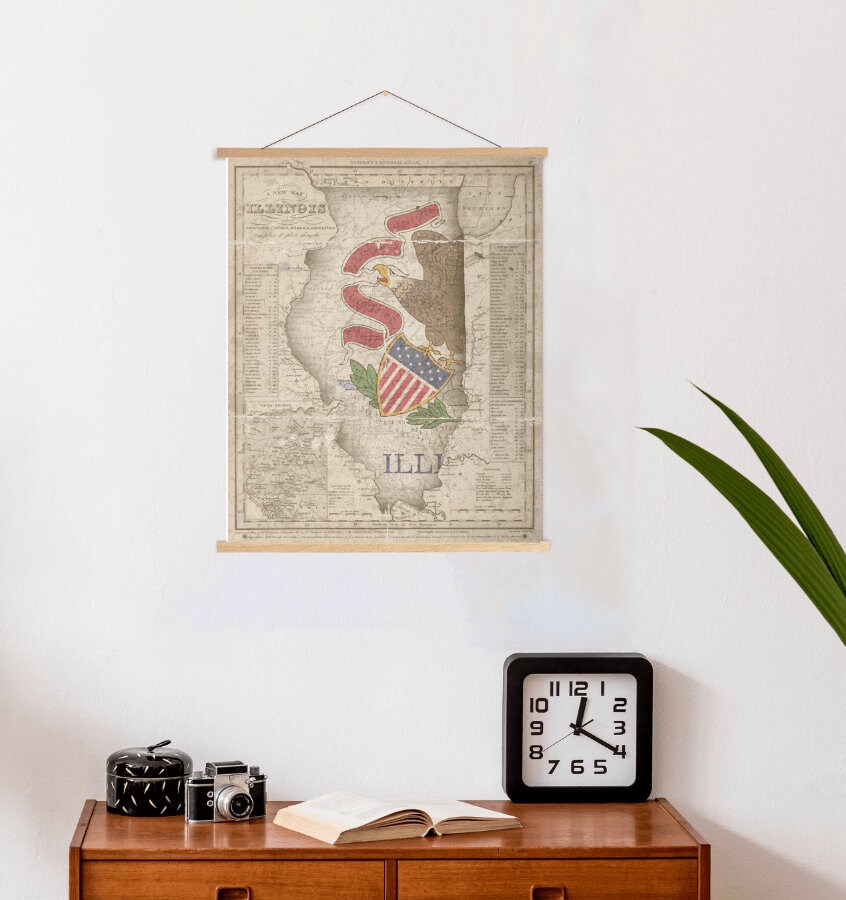 Illinois Vintage State Flag Map Print | Hanging Canvas Art Printed Marketplace
