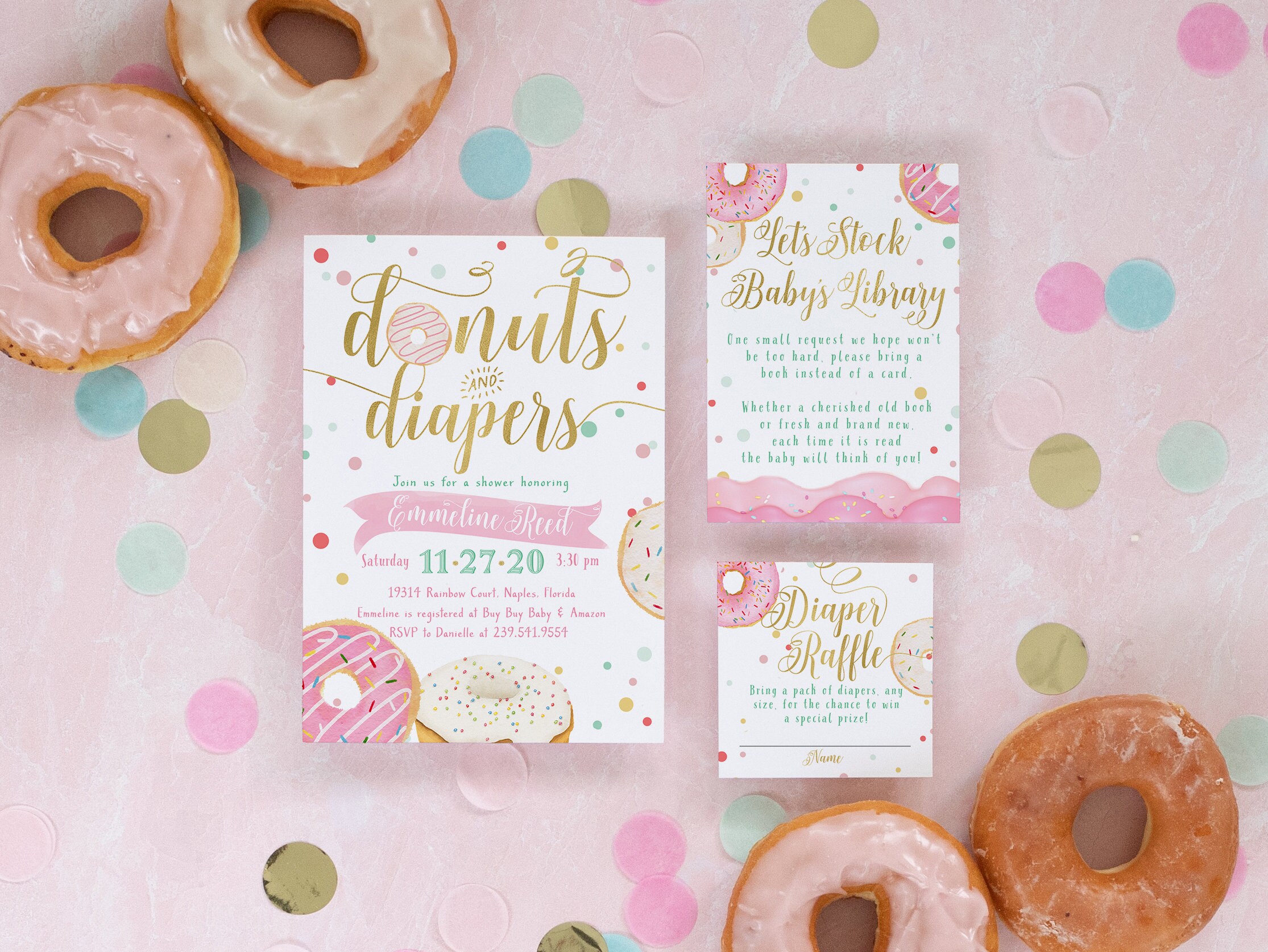 Donuts & Diapers, Donut Baby Shower Invitation, Girl Invite, Sprinkle