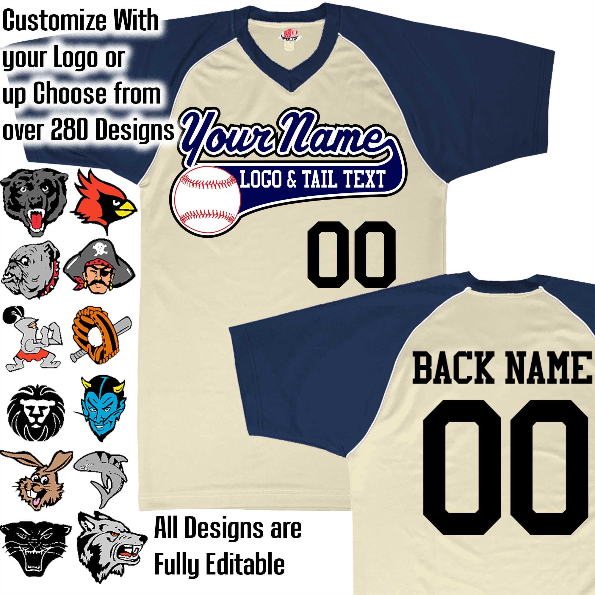 Vegas Gold, Navy Blue & White Piping Custom Baseball Jersey With Your Team, Player Name Numbers Logo