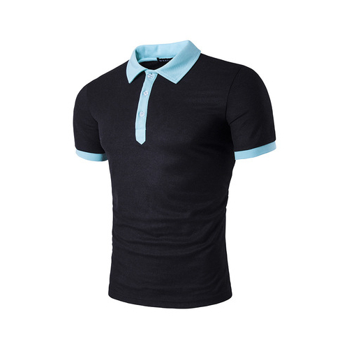 Men's T-Shirt Navy White Yellow Cotton Blended Short-Sleeved Turn Down Collar Pullover Concise For Casual Men's T-Shirt - black, m