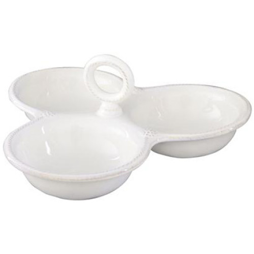 Juliska Berry Thread Whitewash Triple Bowl Server 9.5"L, 9.5"W, 4"H 24 oz