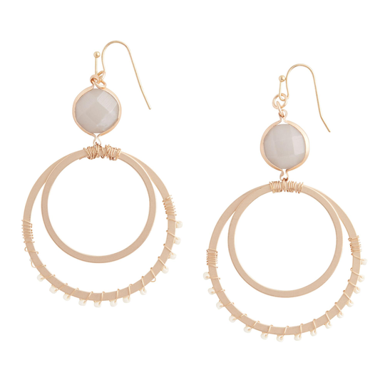 Gold Agate Stone Beaded Double Hoop Drop Earrings by World Market